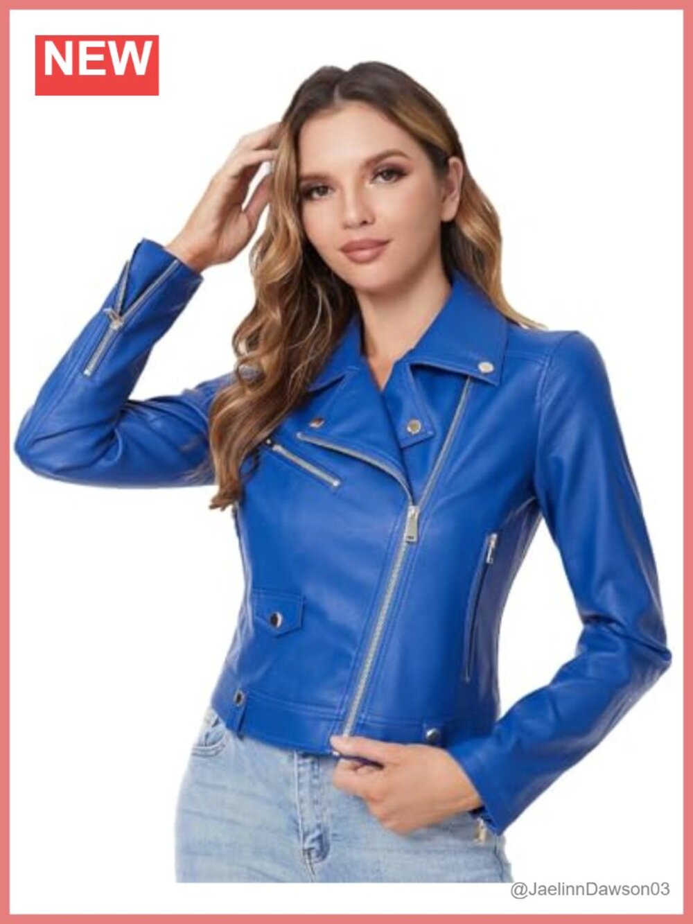 Faux Leather Moto Biker Jacket Slim Fit Belted Zip Long Sleeve Women's Coat